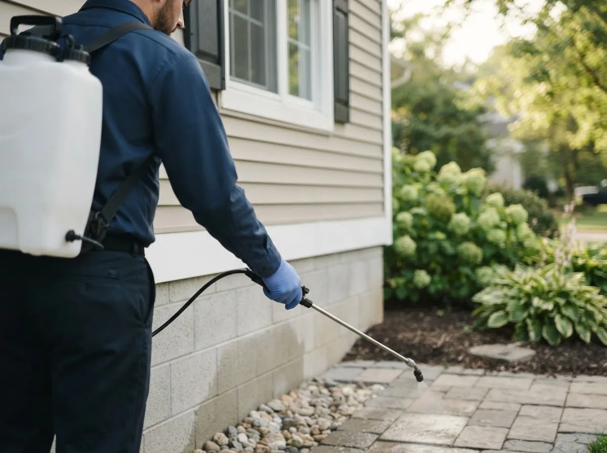 Pest control technician inspecting a home in Newberry, FL